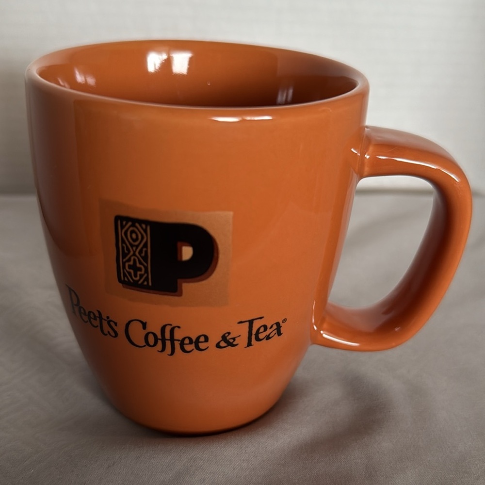 Peet's Coffee & Tea Mug Cup Brown Stoneware By Bodum Gold and Black Logo